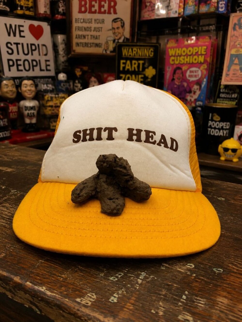 Vintage Unisex Trucker Hat White & Yellow Foam Mesh Adjustable Fun Novelty
